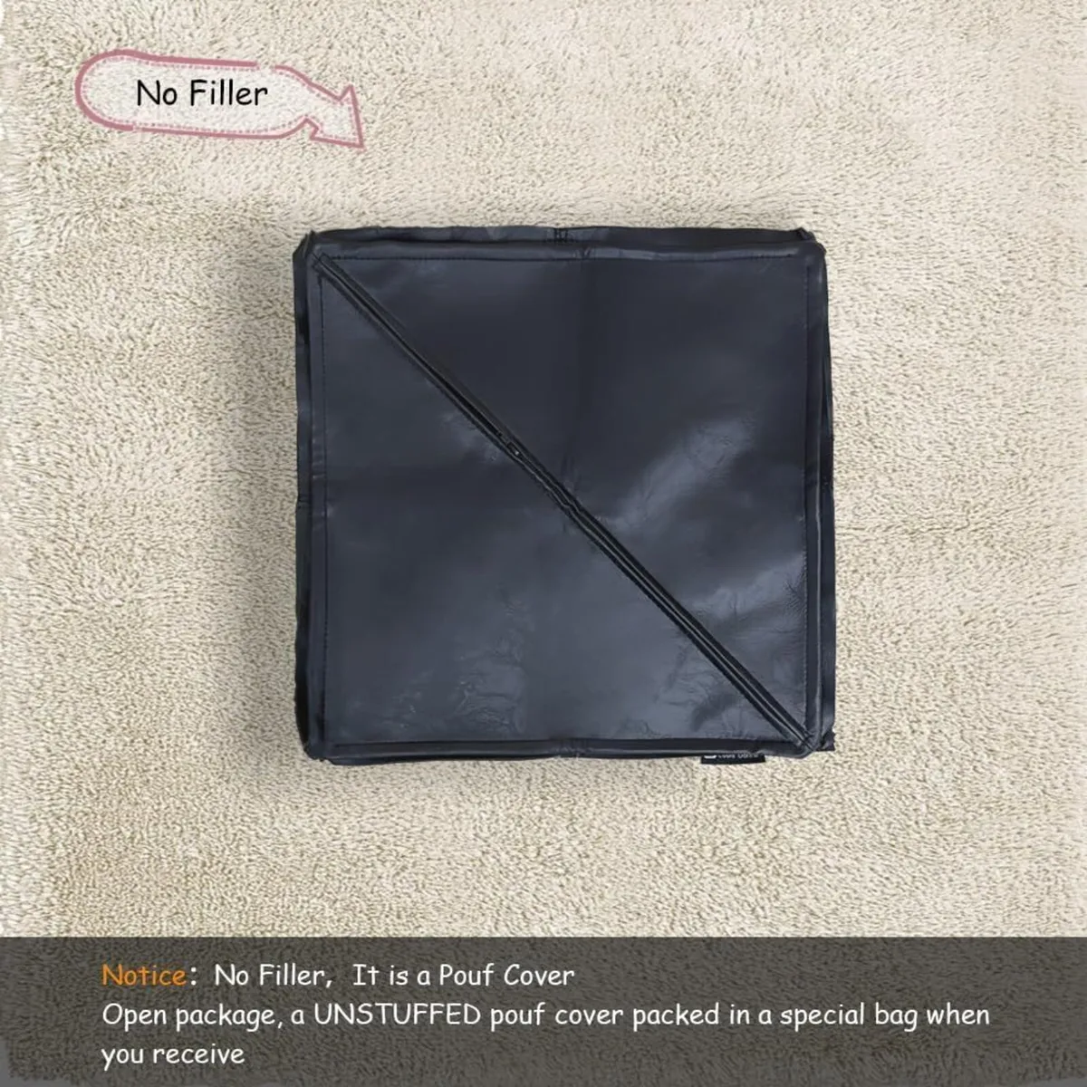 Unfilled Bean Bag Cover Brown Pouffe Medium - Image 3