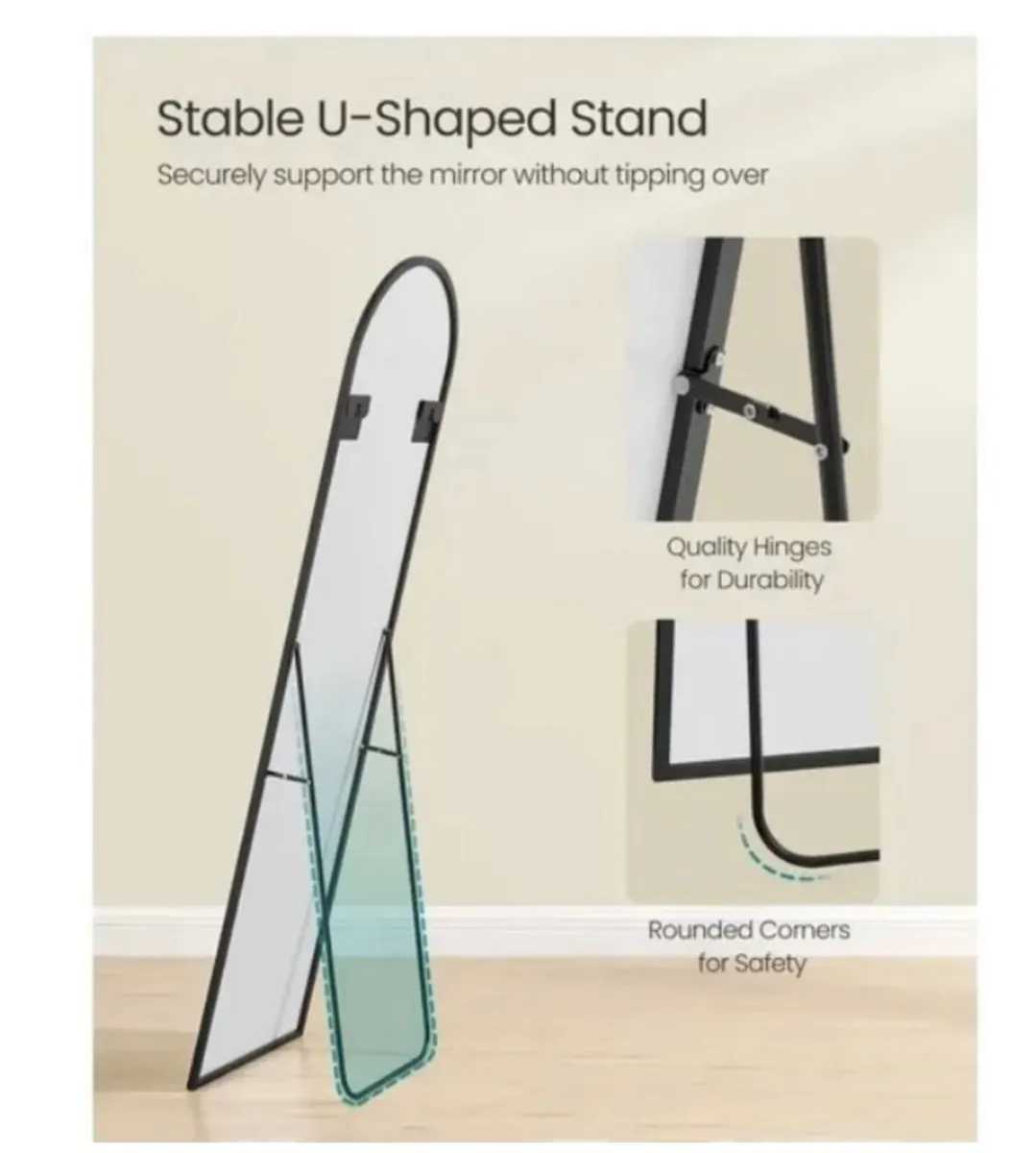 Mirror -  Free Stand or Wall Mounted (Black) - Image 2