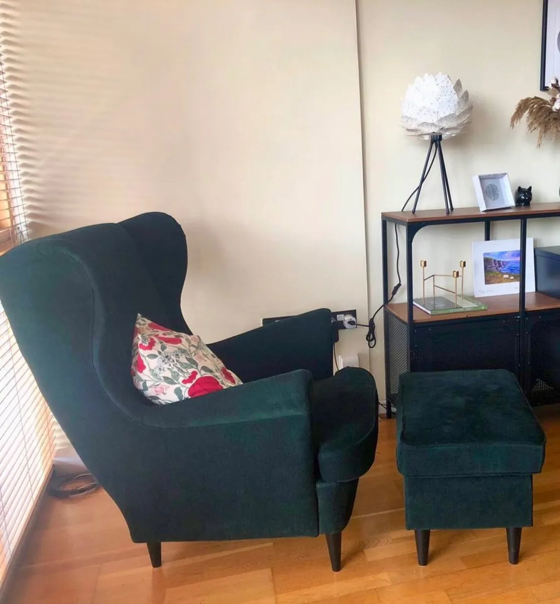 Wing chair & footstool - IKEA STRANDMON - Image 2