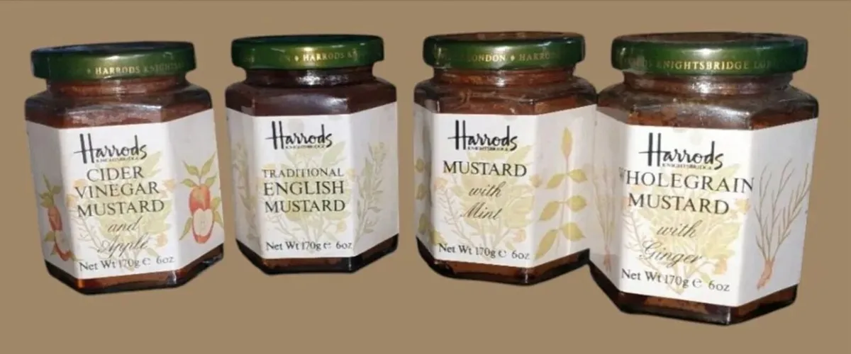 Vintage Pristine Sealed Harrods Mustard Jars Set - Image 1