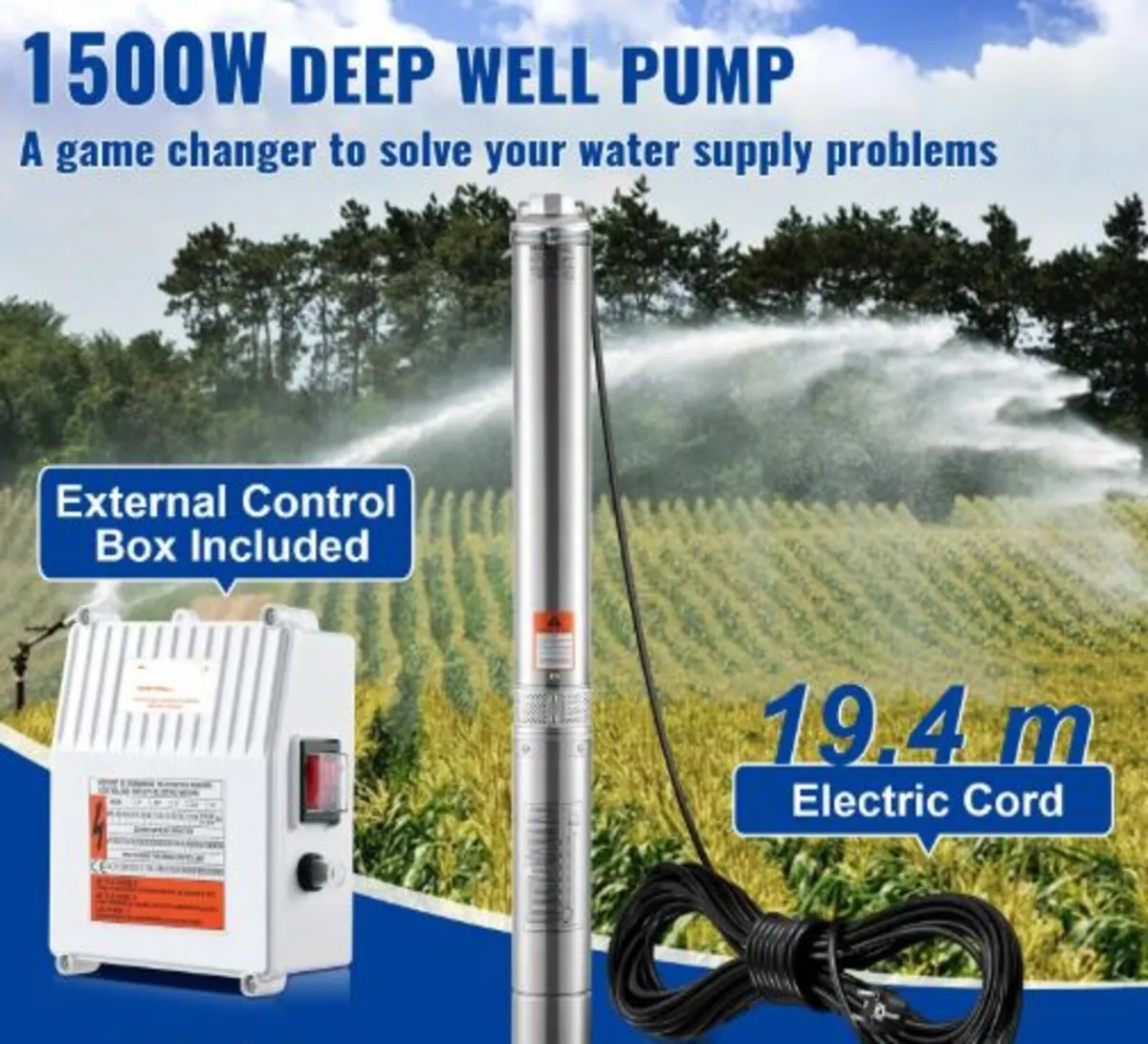 Deep Well Submersible Pump,1500W 230V 50Hz,9.8 m - Image 4