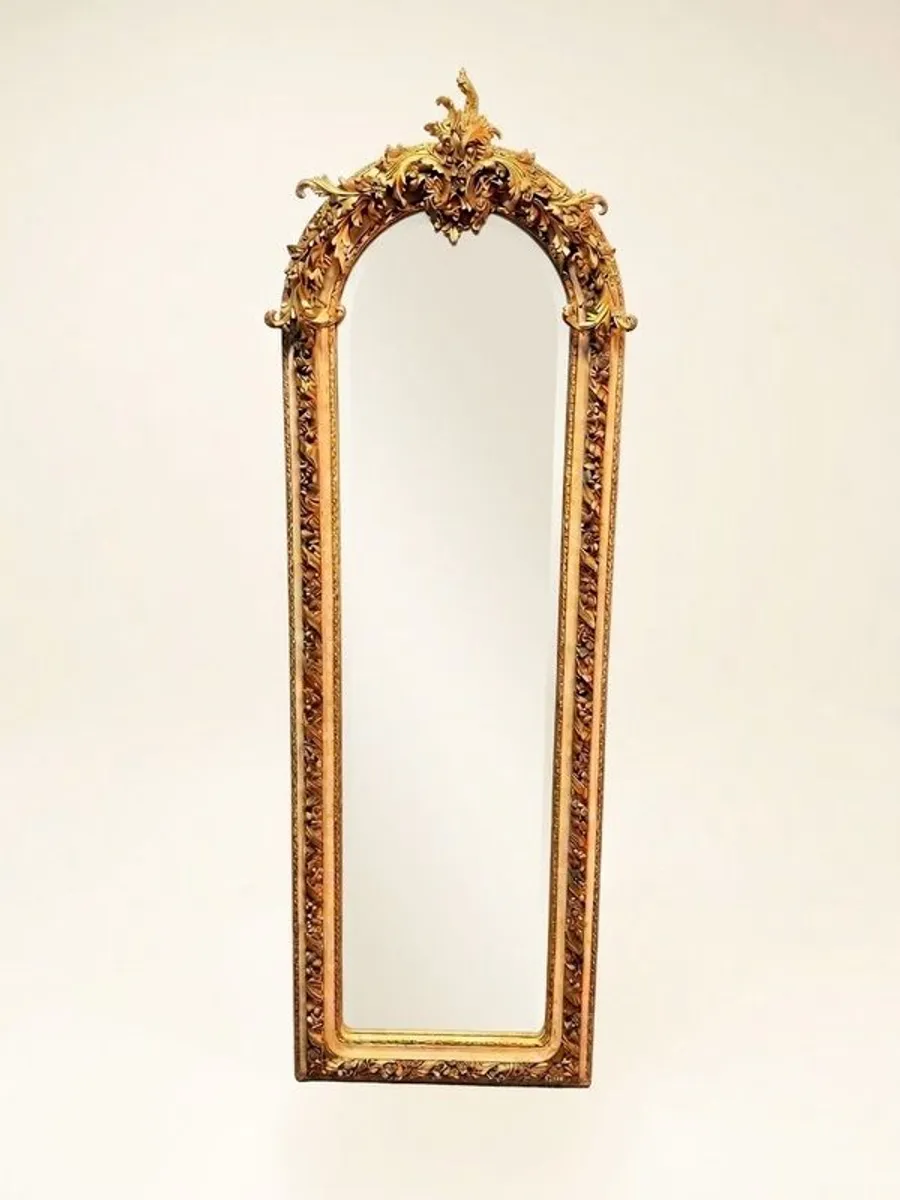 Tall & Narrow French Style Gilt Wood & Painted Freestanding Mirror - Image 1