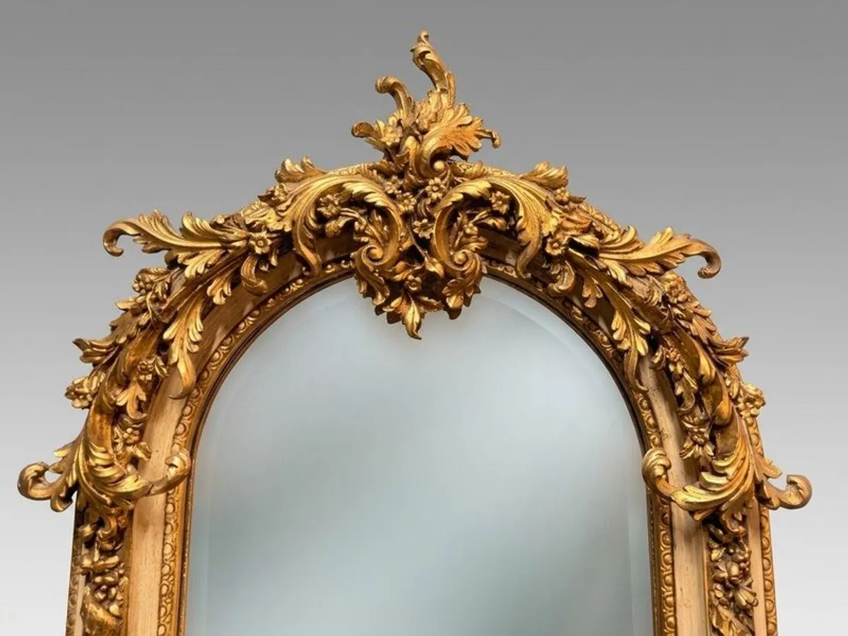 Tall & Narrow French Style Gilt Wood & Painted Freestanding Mirror - Image 2