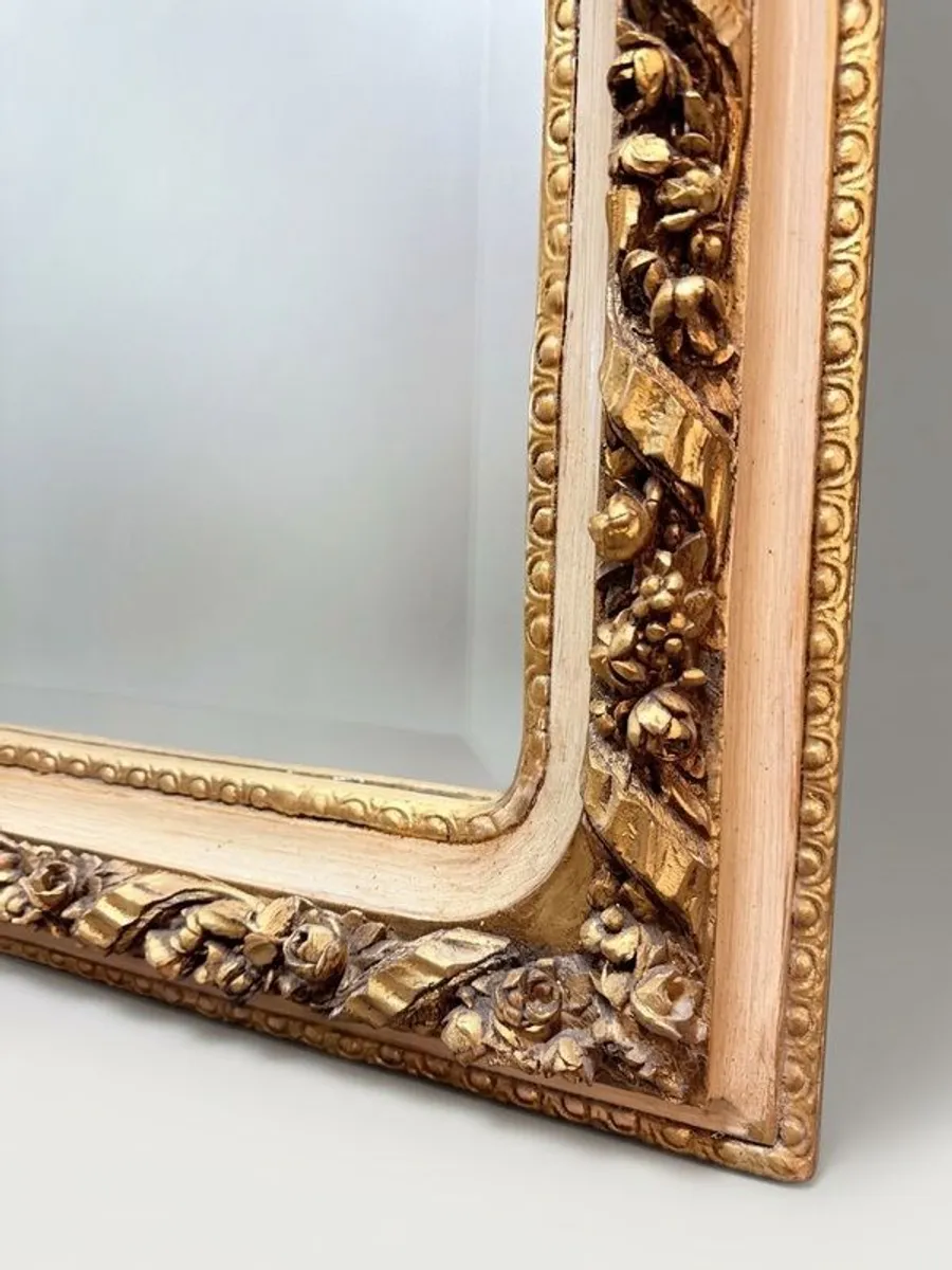 Tall & Narrow French Style Gilt Wood & Painted Freestanding Mirror - Image 3