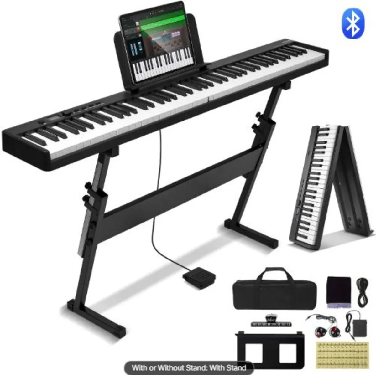 88 Key Folding Keyboard Piano, Bluetooth & MIDI, - Image 1