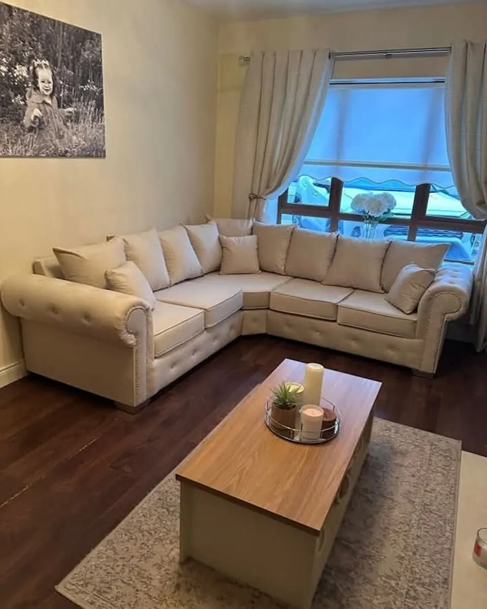 Olympia Grey & Cream Chesterfield Fabric Sofa Set - Image 2