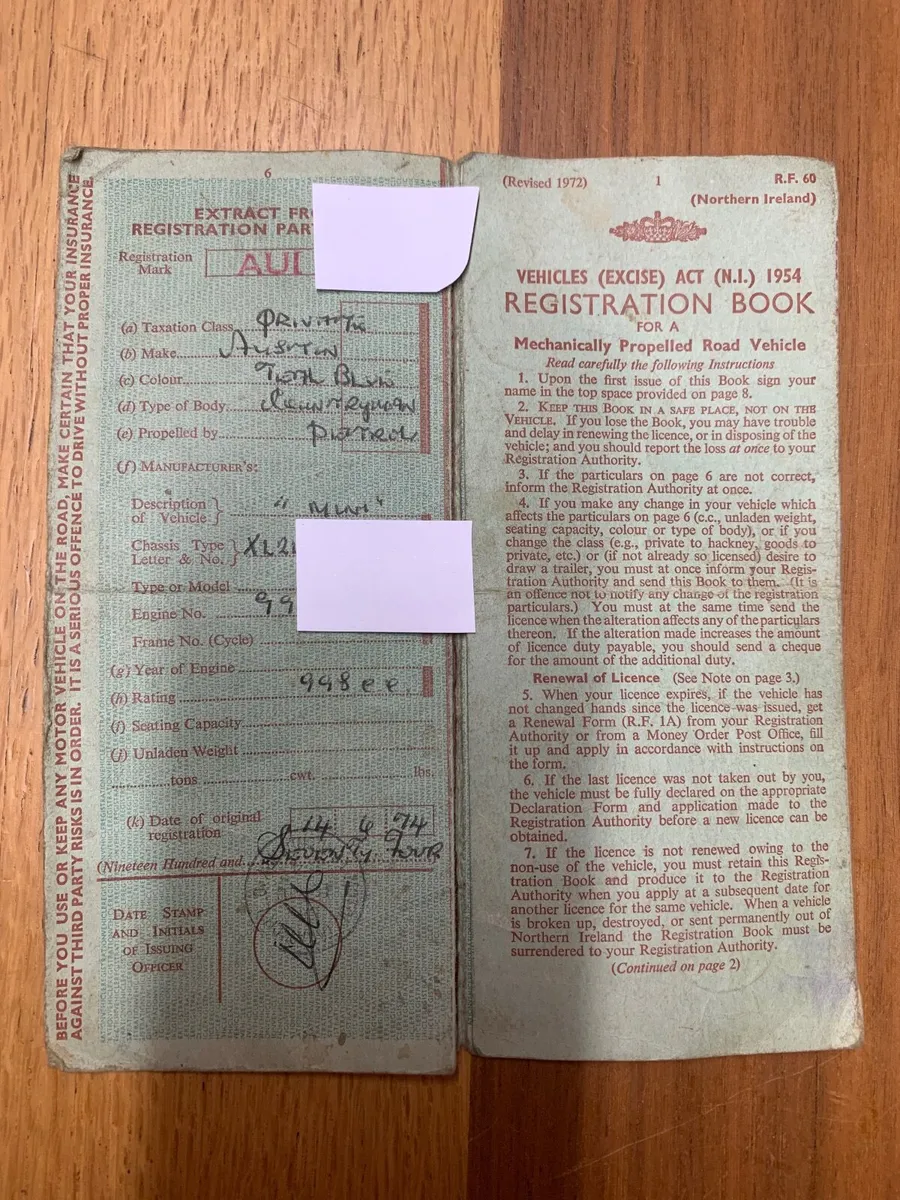Vintage Mini countryman Taxbook 1974 - Image 1