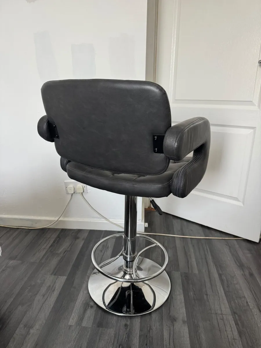 Grey Leather Bar Stool - Image 2