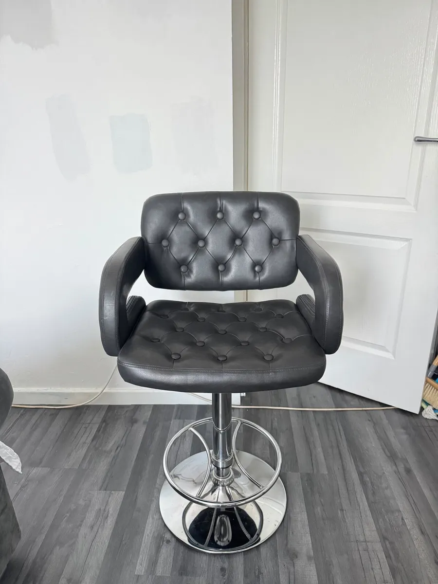 Grey Leather Bar Stool - Image 1