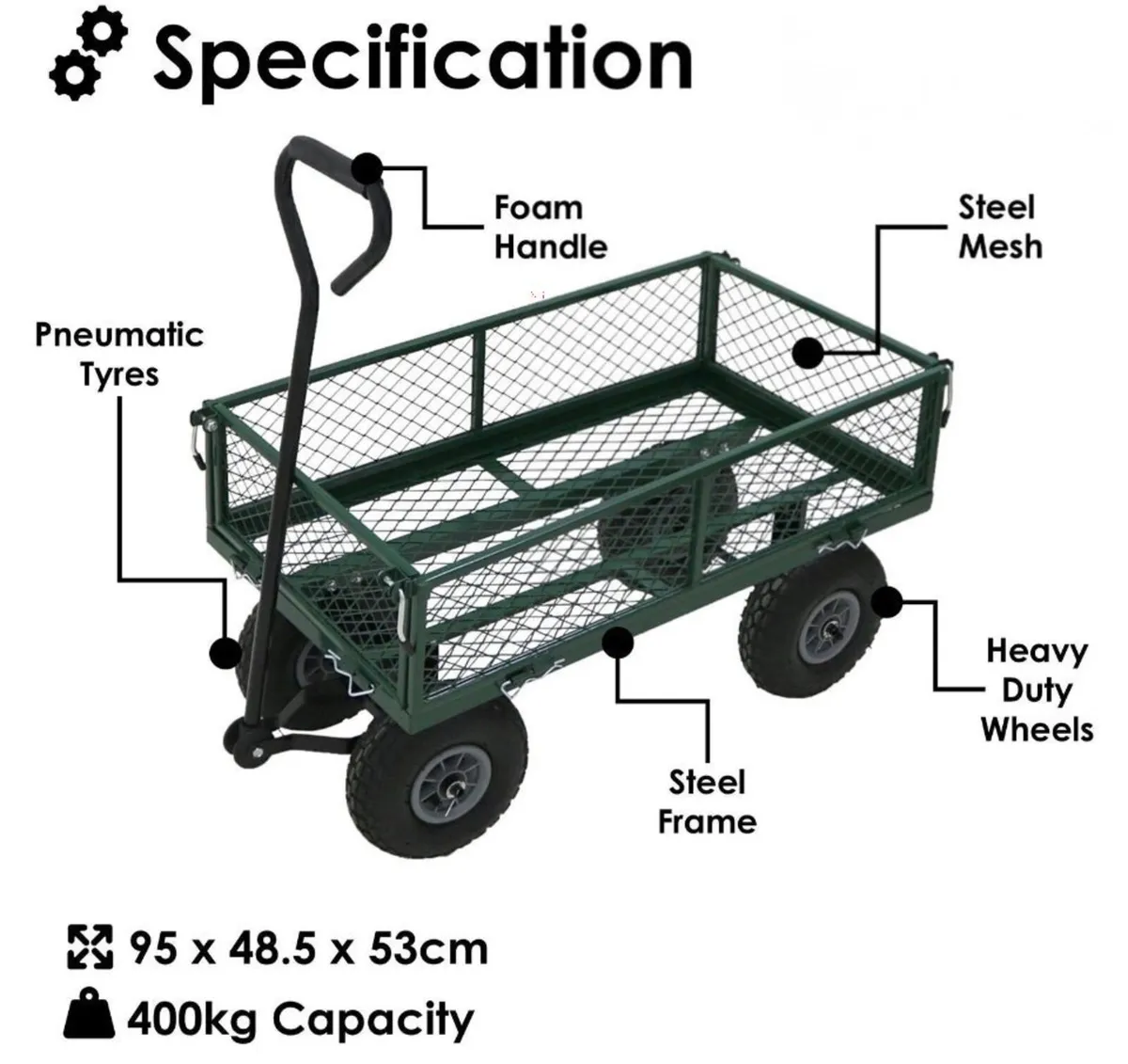 NEW Heavy Duty Metal Garden Cart Utility Trolley - Image 3