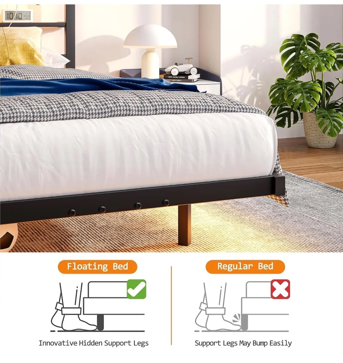 Single Floating Metal Bed Frame with LED Lights St - Image 2