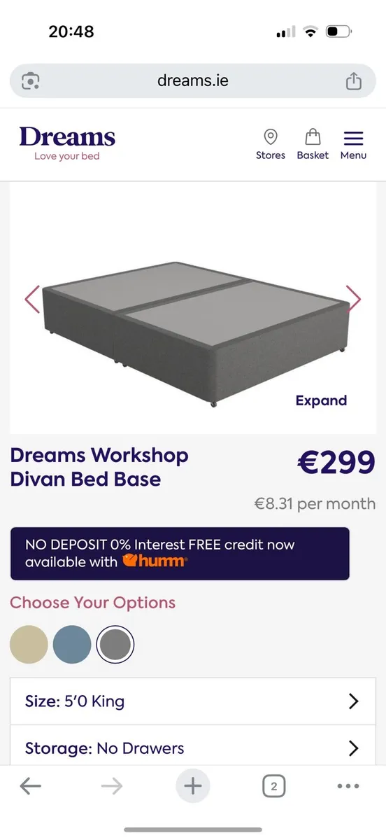 King size grey fabric divan base - Image 1