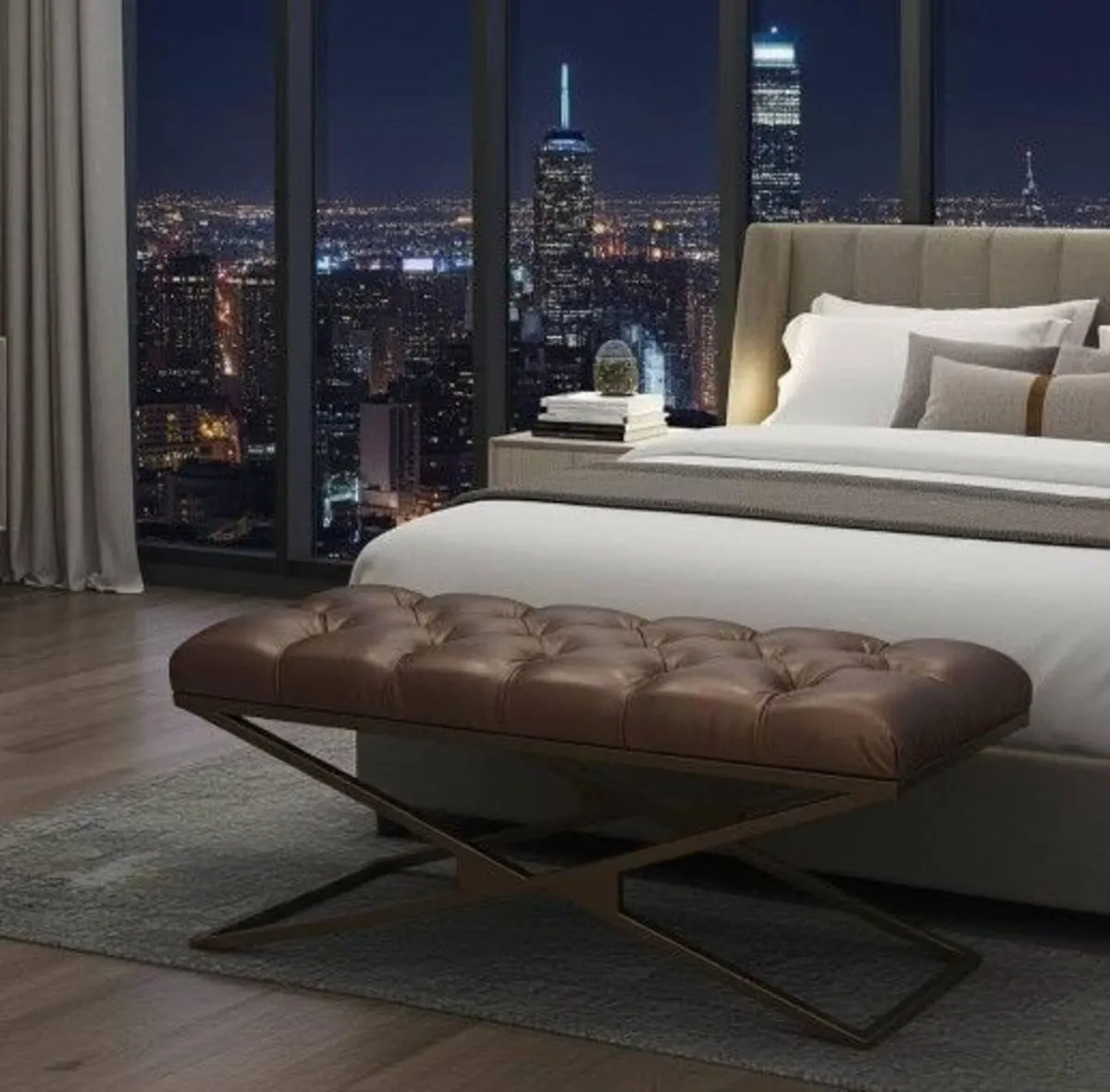 Metal-Framed Velvet Bench 100x40cm Modern X-Frame - Image 3