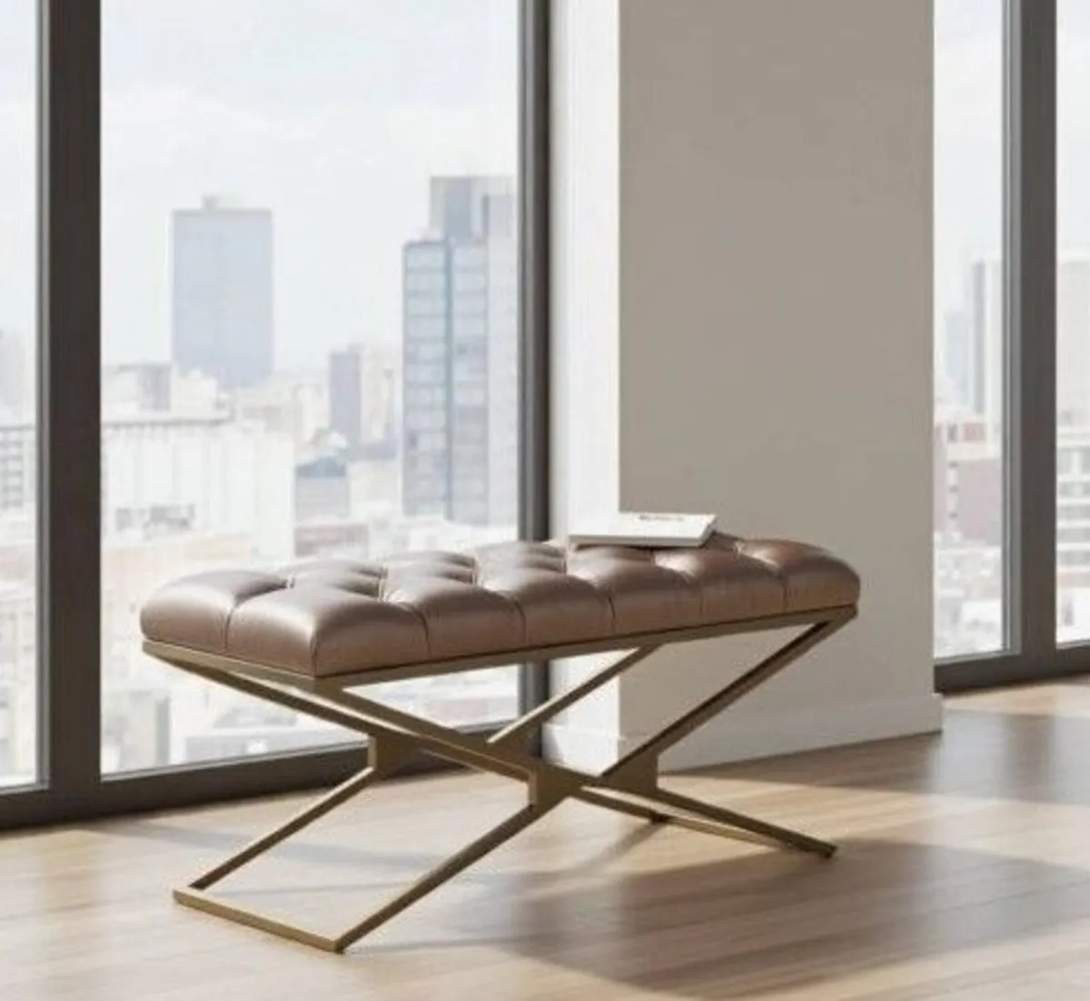 Metal-Framed Velvet Bench 100x40cm Modern X-Frame - Image 4