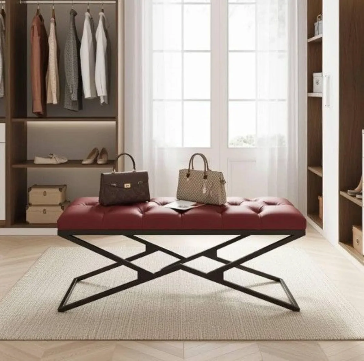 Metal-Framed Velvet Bench 100x40cm Modern X-Frame - Image 1