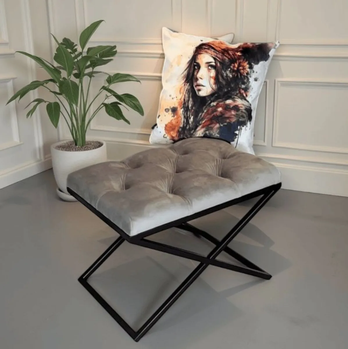 Modern Velvet Ottoman with Metal Frame Upholstered - Image 3