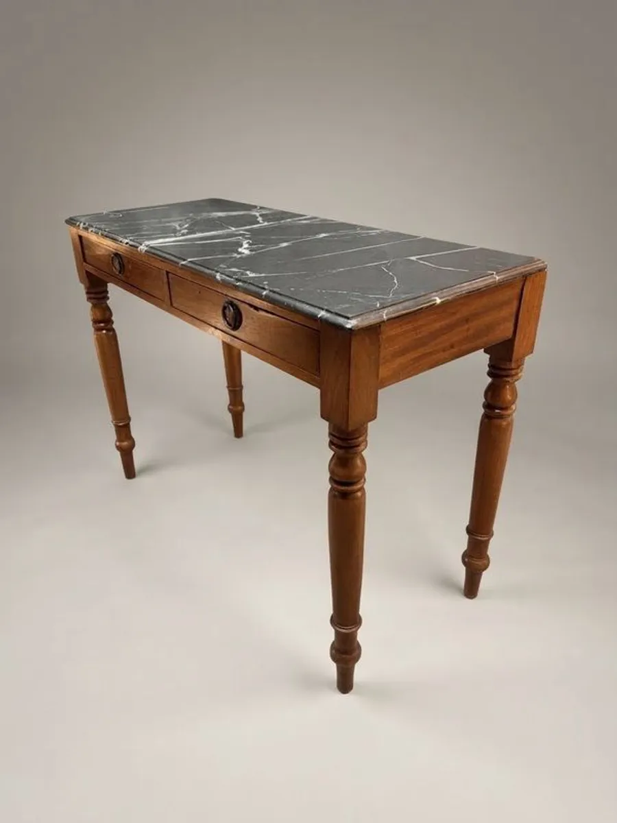 19th-Century Mahogany & Marble Top Side Table - Image 3