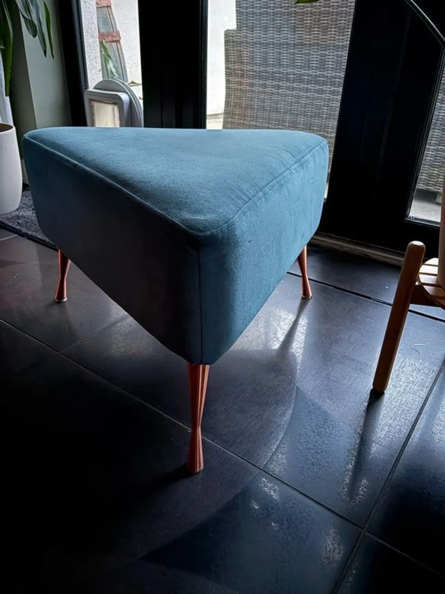 DFS Teal Blue Armchair with Matching Footstool Copper Legs - Image 3