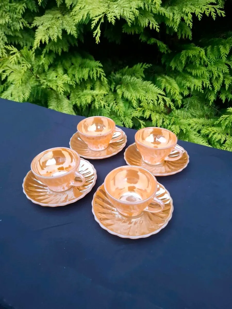 4 fire kings cups and saucers - Image 1