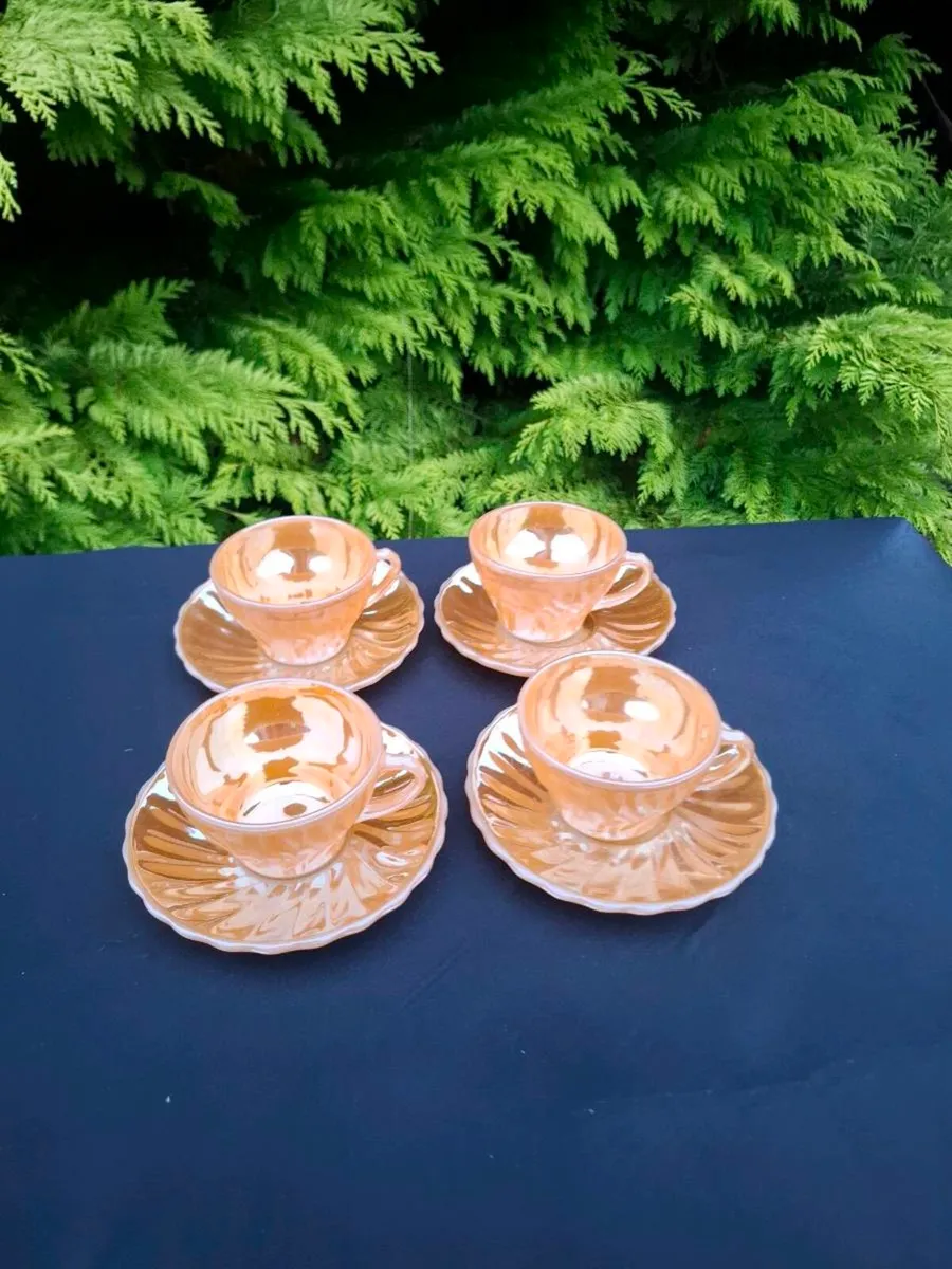 4 fire kings cups and saucers - Image 2