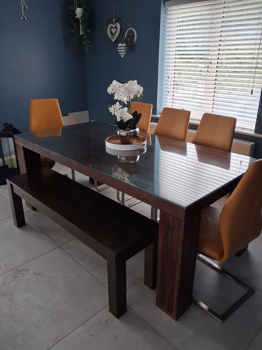 Dining room table, 5 chsirs and footstool - Image 4
