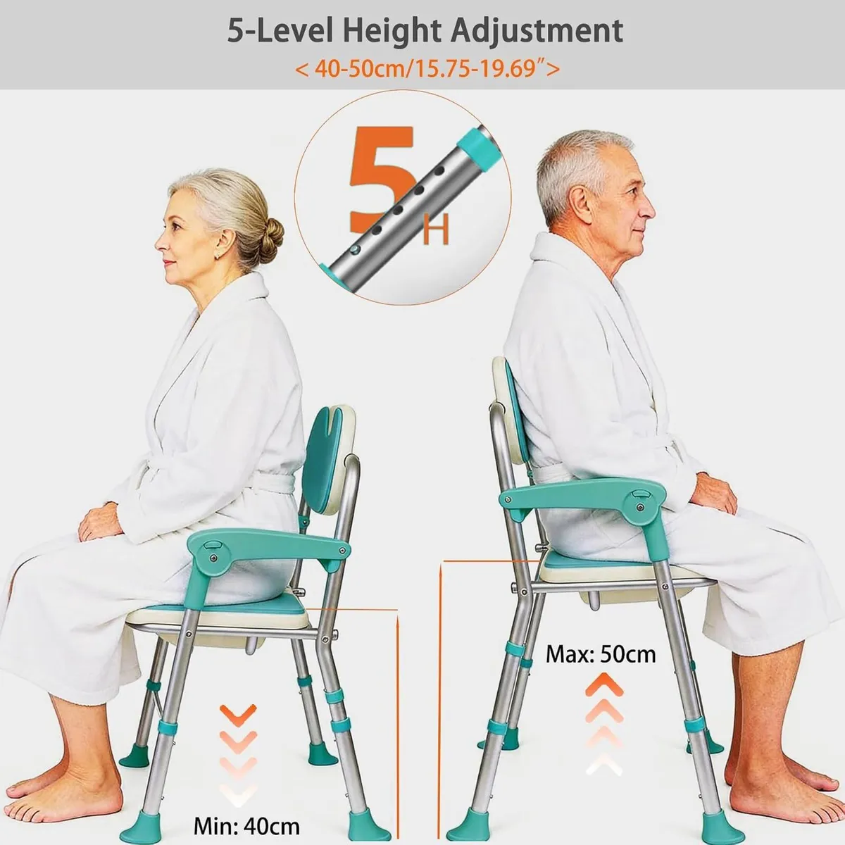 Folding Shower Chair with Arms Backrest 3d Grooved - Image 4