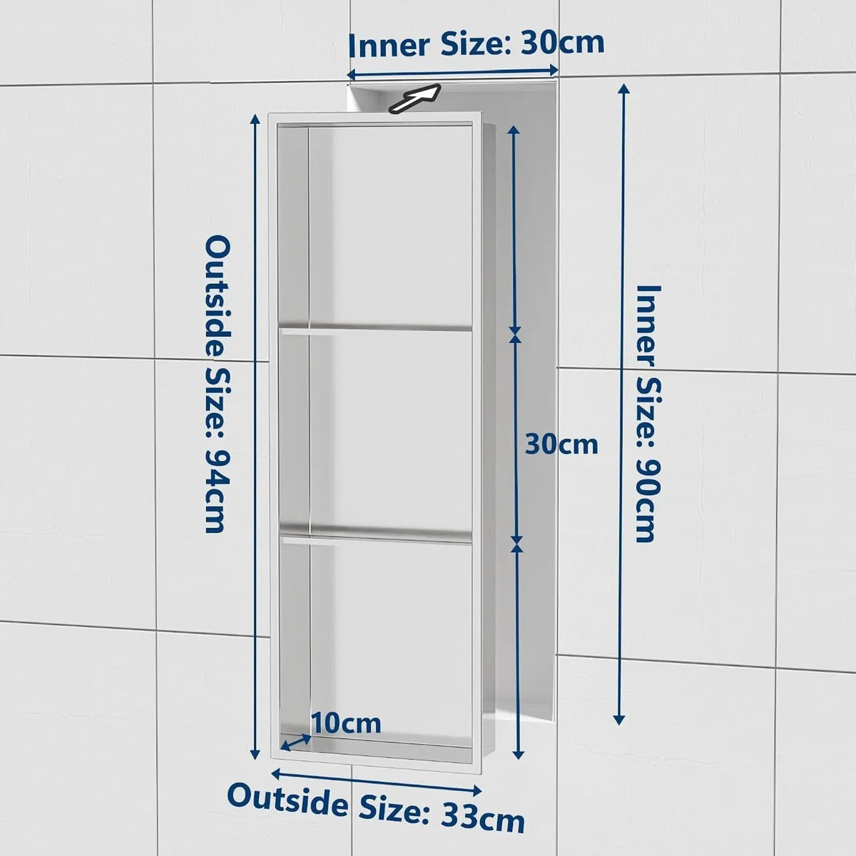Stainless Steel Shower Niche Recessed 3-Tier - Image 2