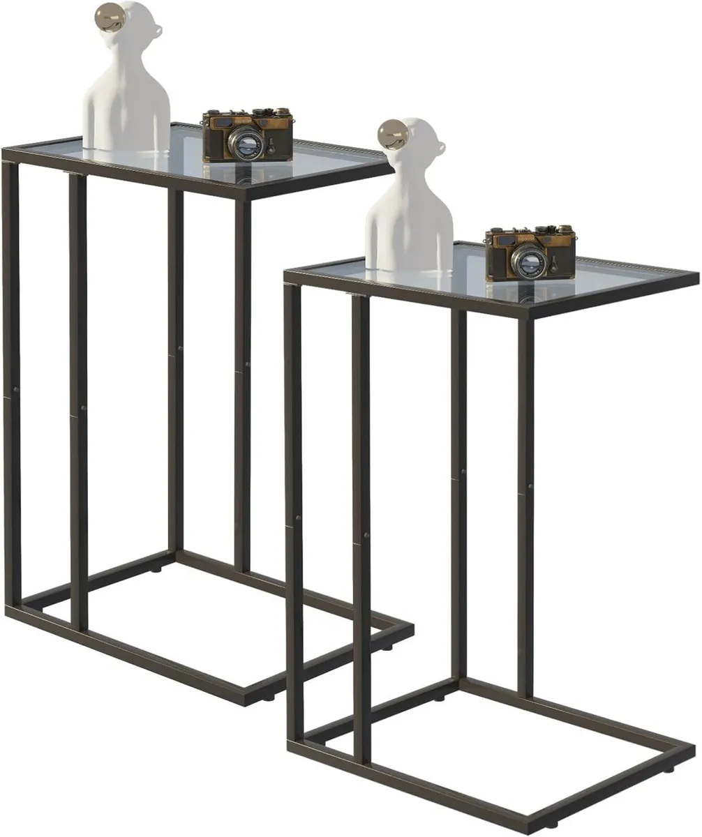 C Shaped End Table Set Glass Side - Image 1