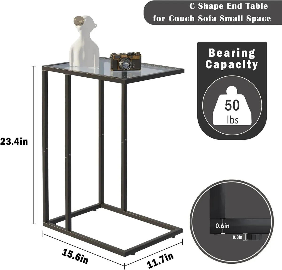 C Shaped End Table Set Glass Side - Image 3