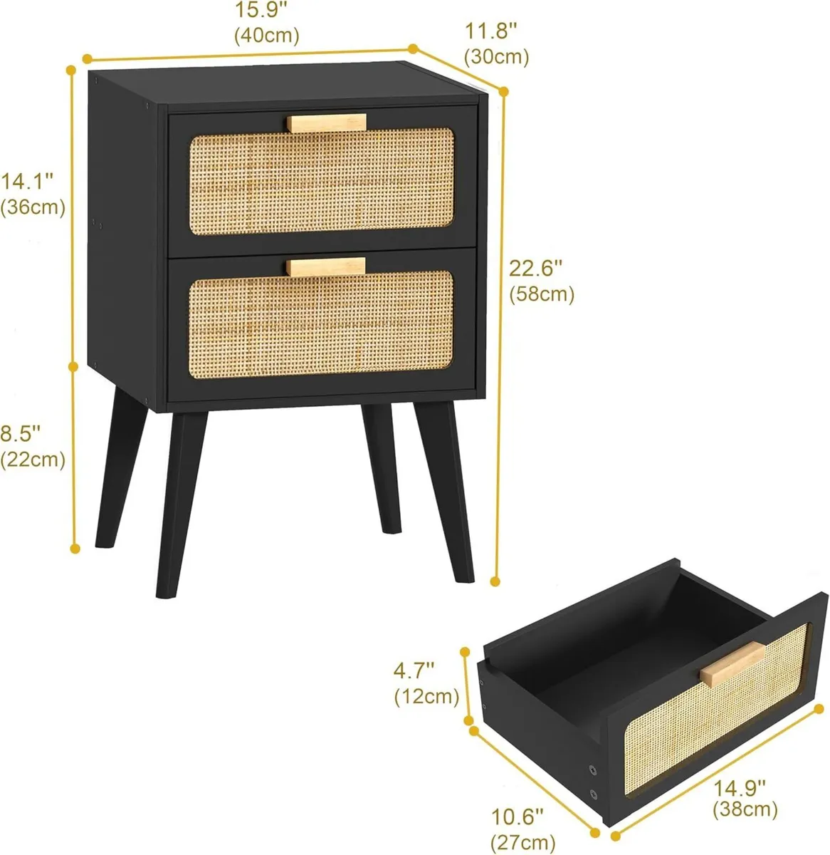 Rattan Bedside Table Wooden Side Boho - Image 3