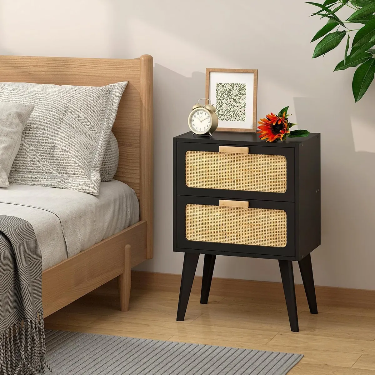Rattan Bedside Table Wooden Side Boho - Image 4