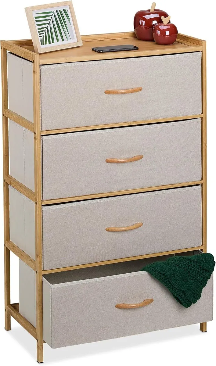 Dresser Storage Unit Bamboo 4 Fabric Drawers - Image 1