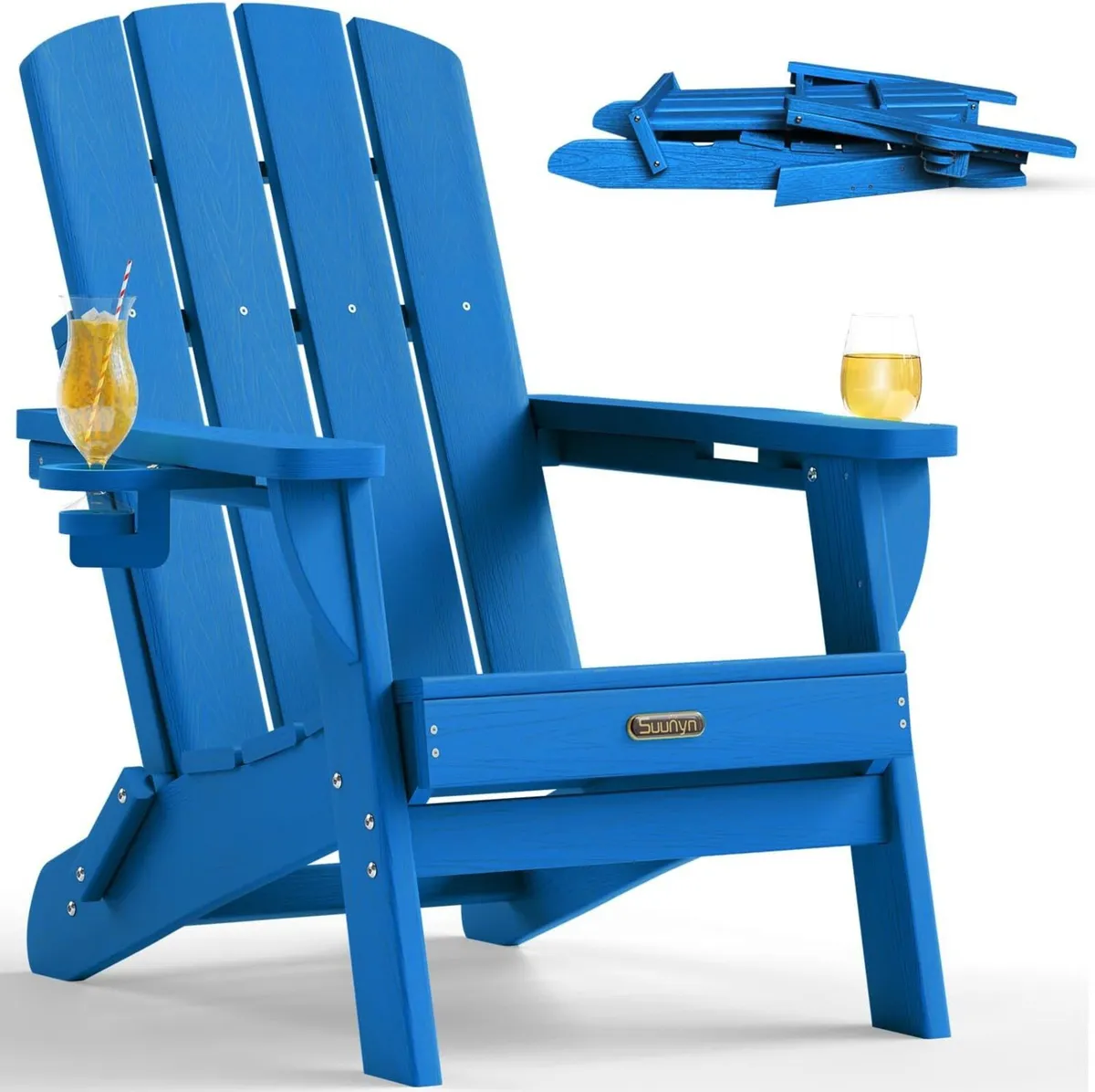 Folding Adirondack Chair Hdpe 2 Cup Holders Ocean - Image 1