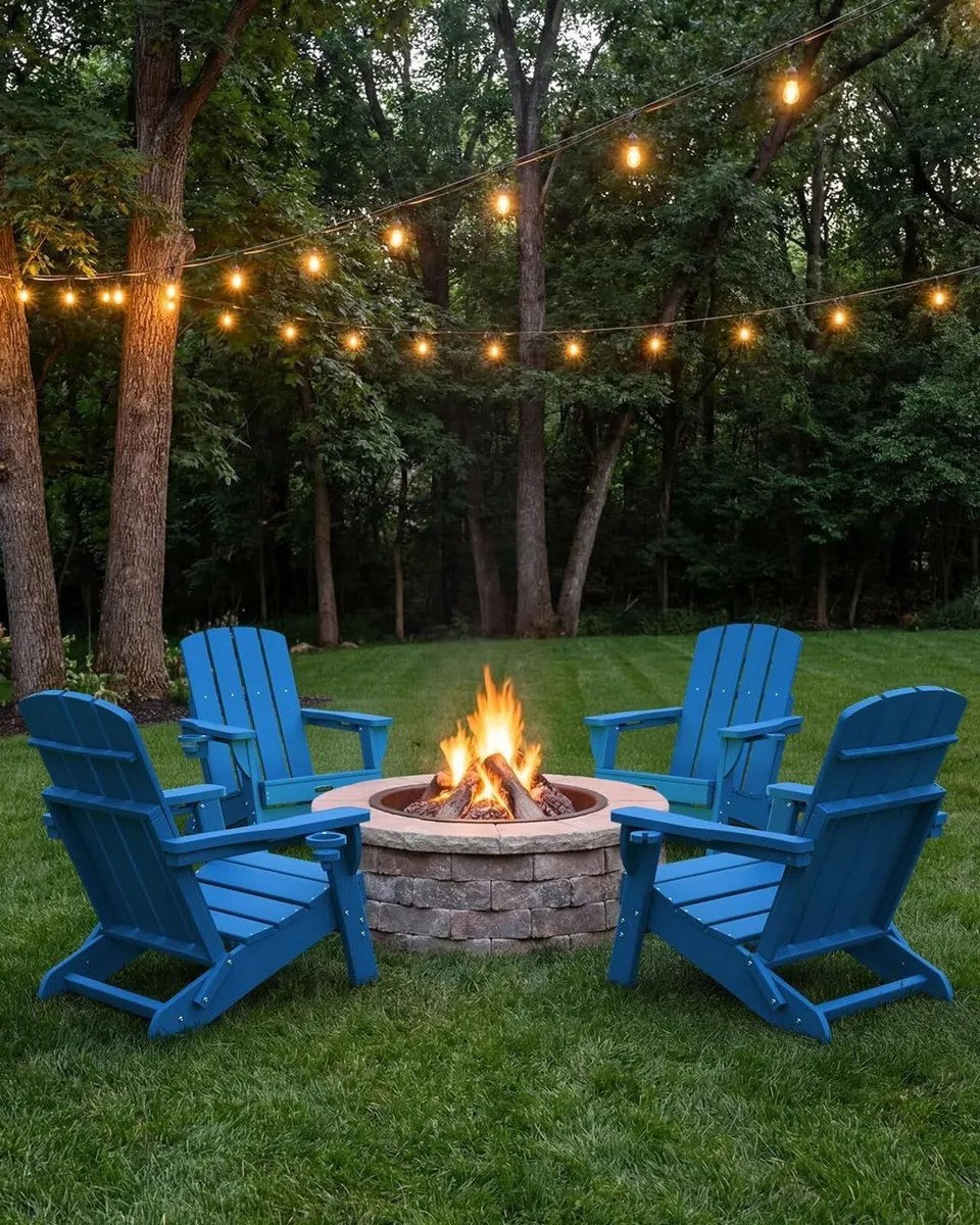 Folding Adirondack Chair Hdpe 2 Cup Holders Ocean - Image 2