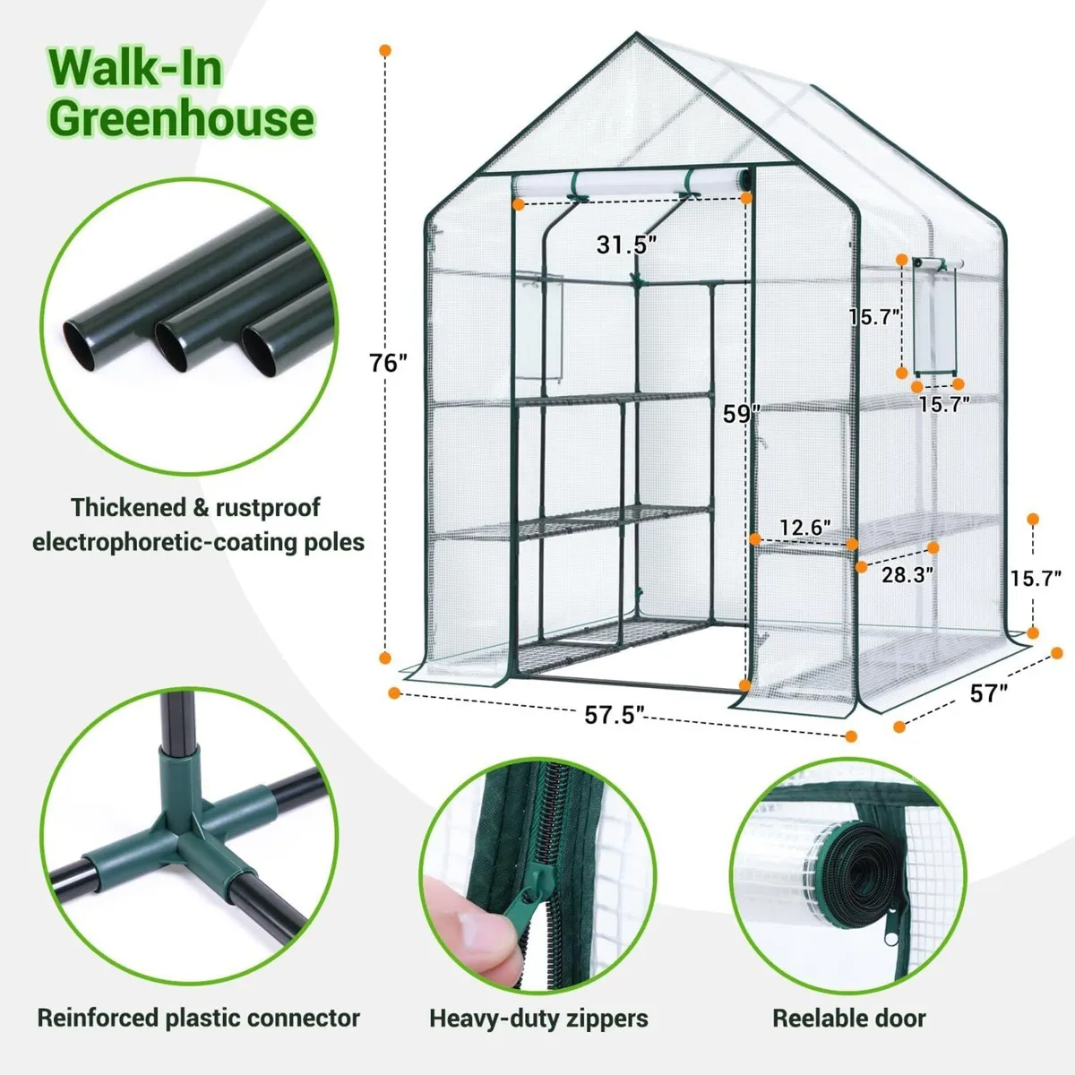 Walk-In Greenhouse 3 Tiers 12 Shelves - Image 2