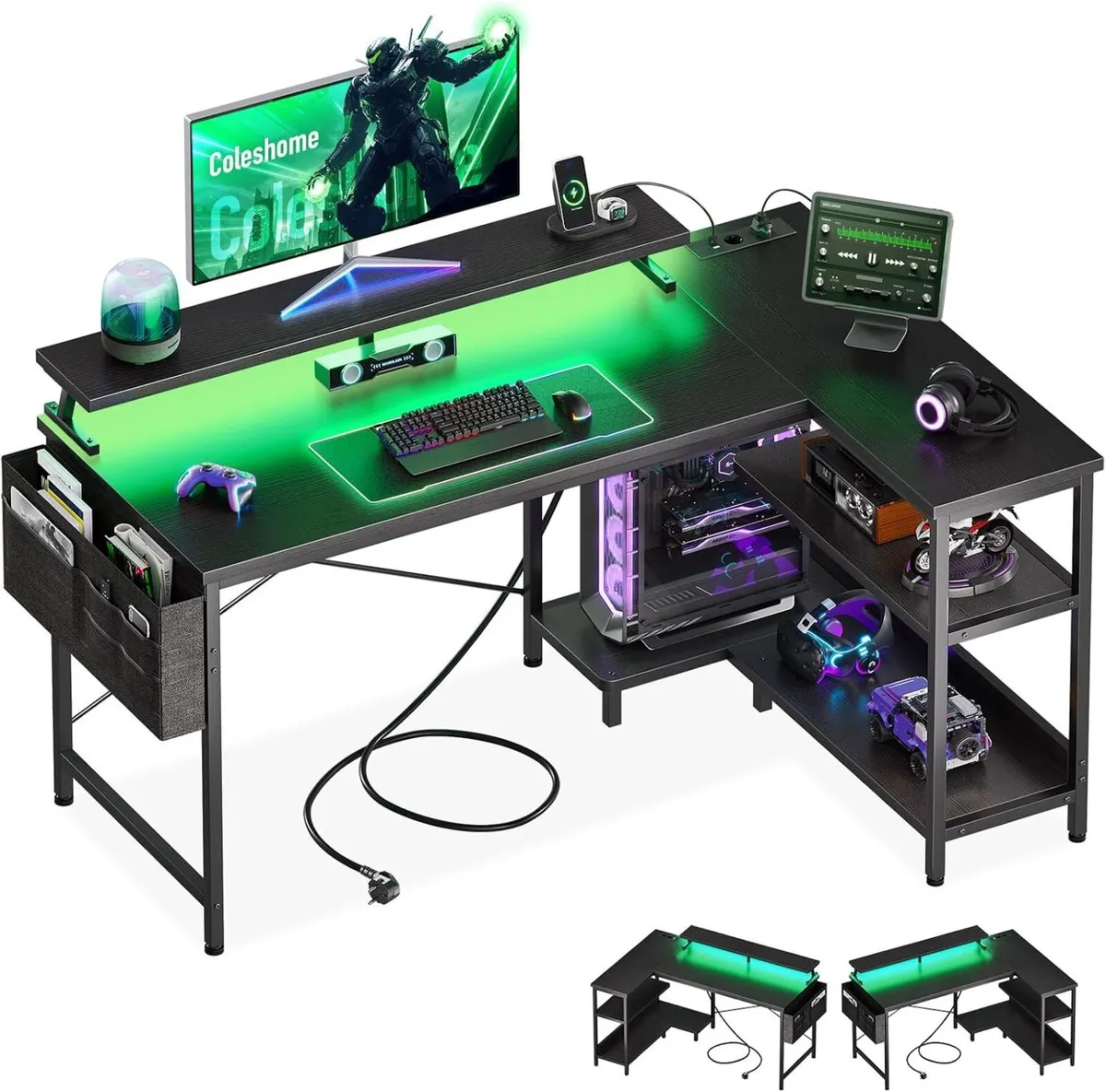 Corner Gaming Desk with LED 1 Reversible Socket - Image 1