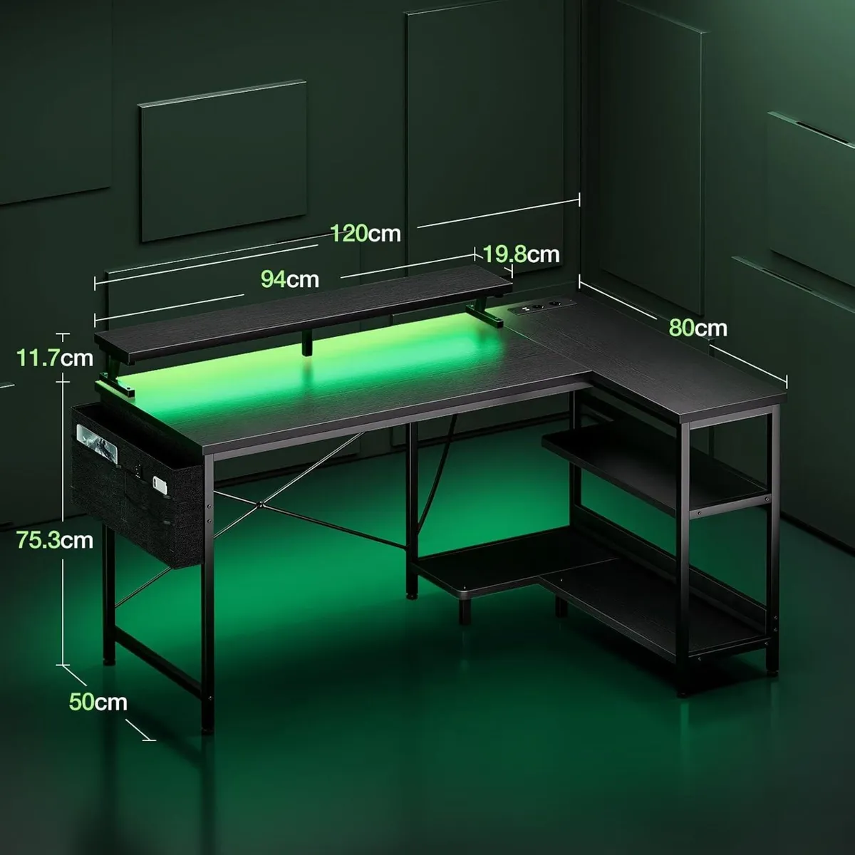 Corner Gaming Desk with LED 1 Reversible Socket - Image 3