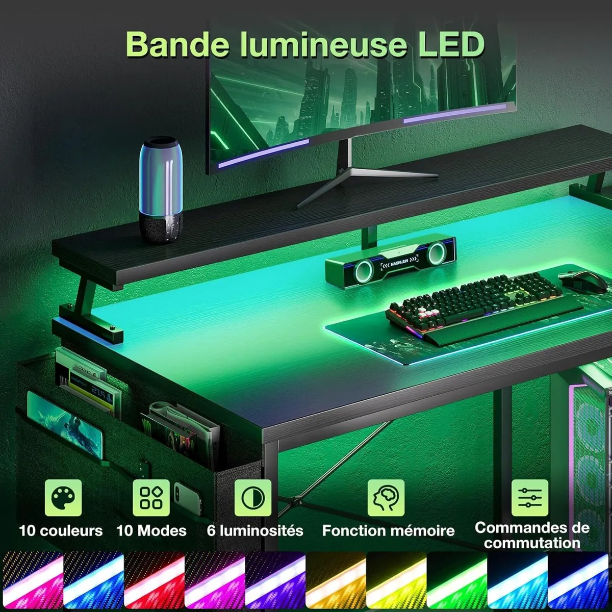 Corner Gaming Desk with LED 1 Reversible Socket - Image 4