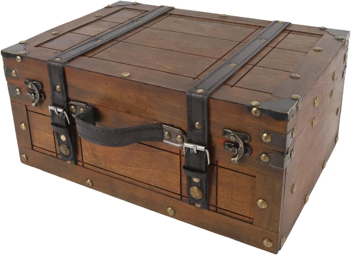 Distressed Wooden Chest Handbag Vintage Storage - Image 2