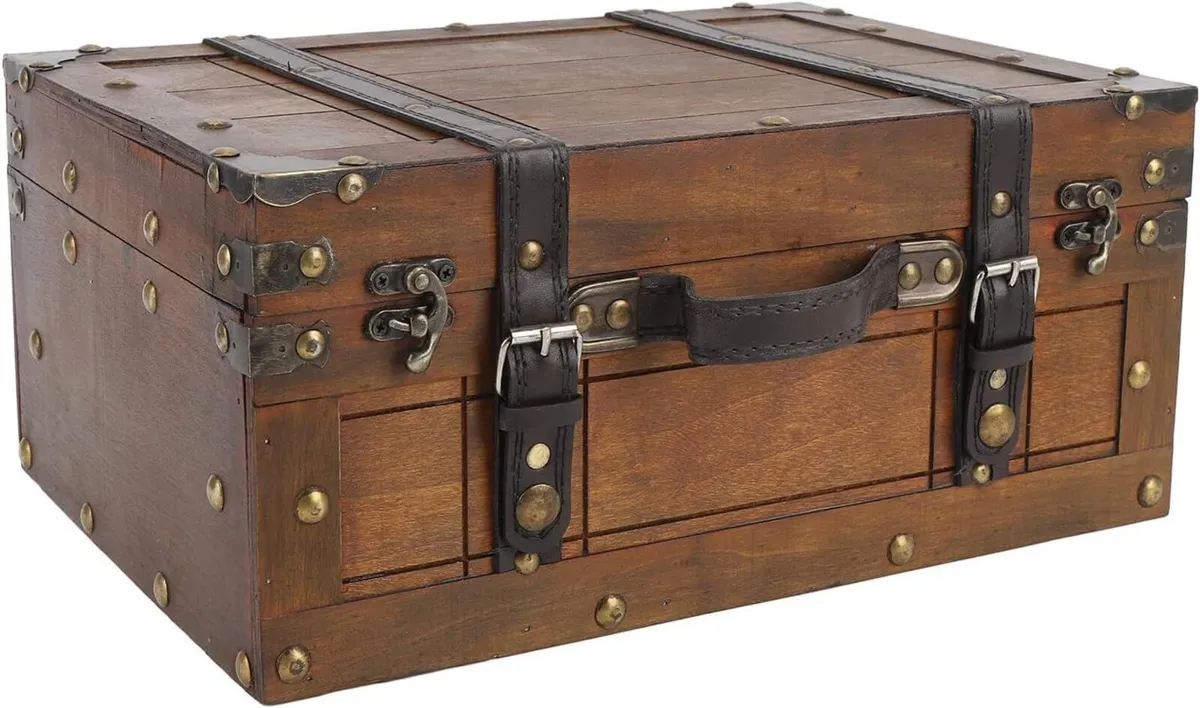 Distressed Wooden Chest Handbag Vintage Storage - Image 3