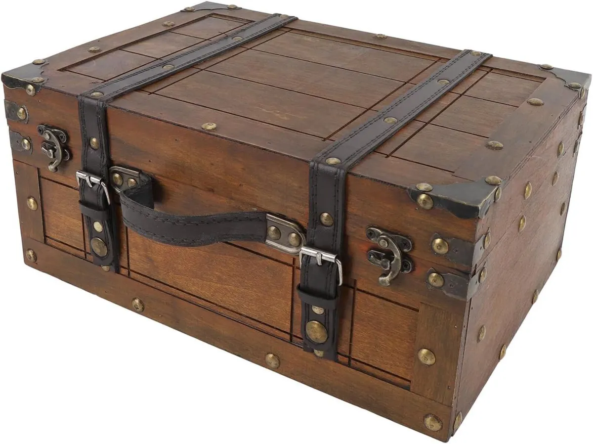Distressed Wooden Chest Handbag Vintage Storage - Image 4