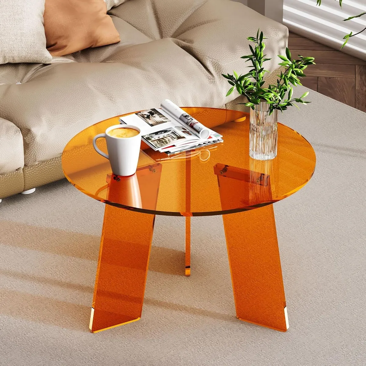Acrylic Round Coffee Table Clear Circle Modern - Image 1