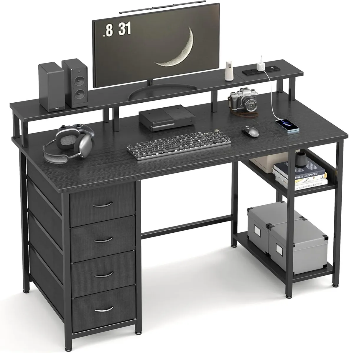 120CM Computer Desk with 4 Drawers Power Outlets - Image 1