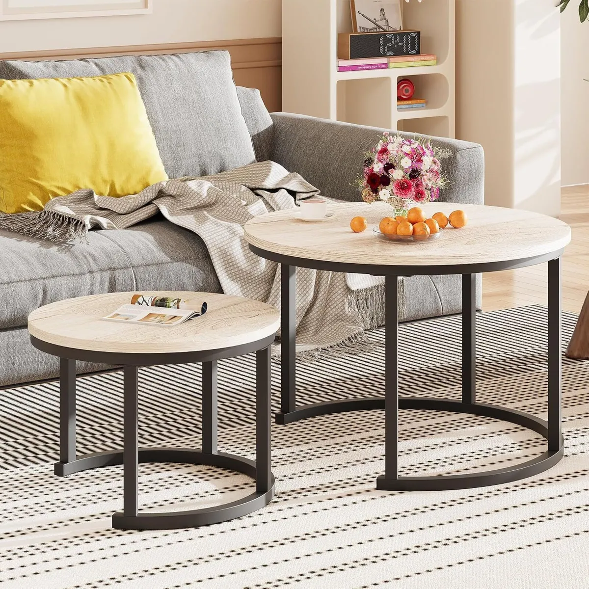 Round Coffee Table Living Room Small Side Bedside - Image 1