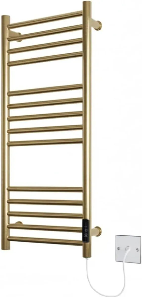 Siena Brushed Brass Electric Heated Towel Rail - Image 1