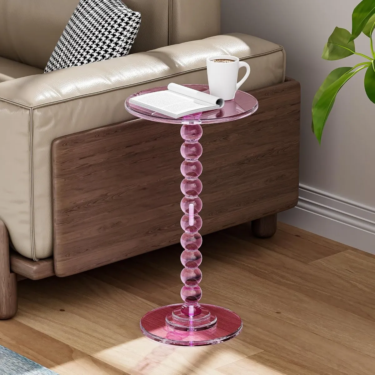 Acrylic Round Side Table End with Pedestal Stand - Image 2