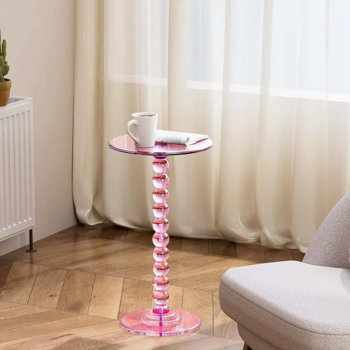 Acrylic Round Side Table End with Pedestal Stand - Image 4