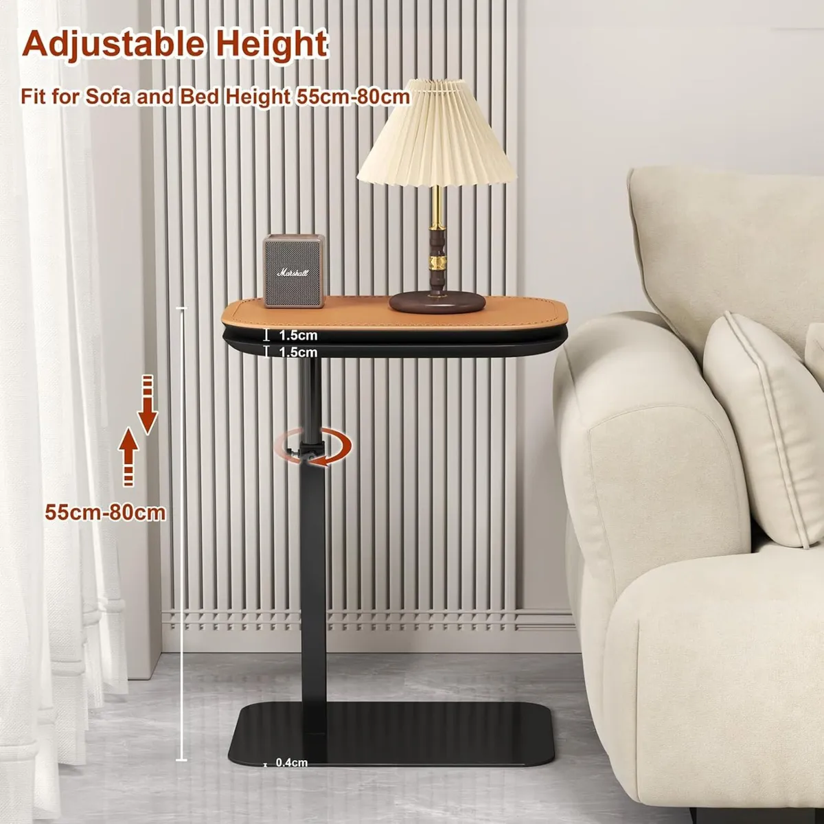 Adjustable Height C Shaped Side Table 360° Swivel - Image 2