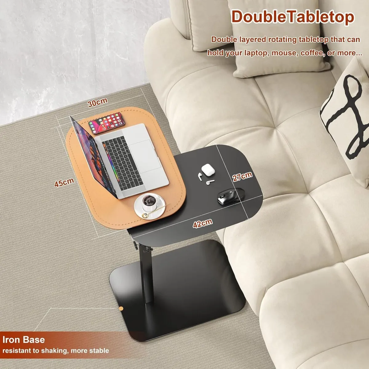 Adjustable Height C Shaped Side Table 360° Swivel - Image 3