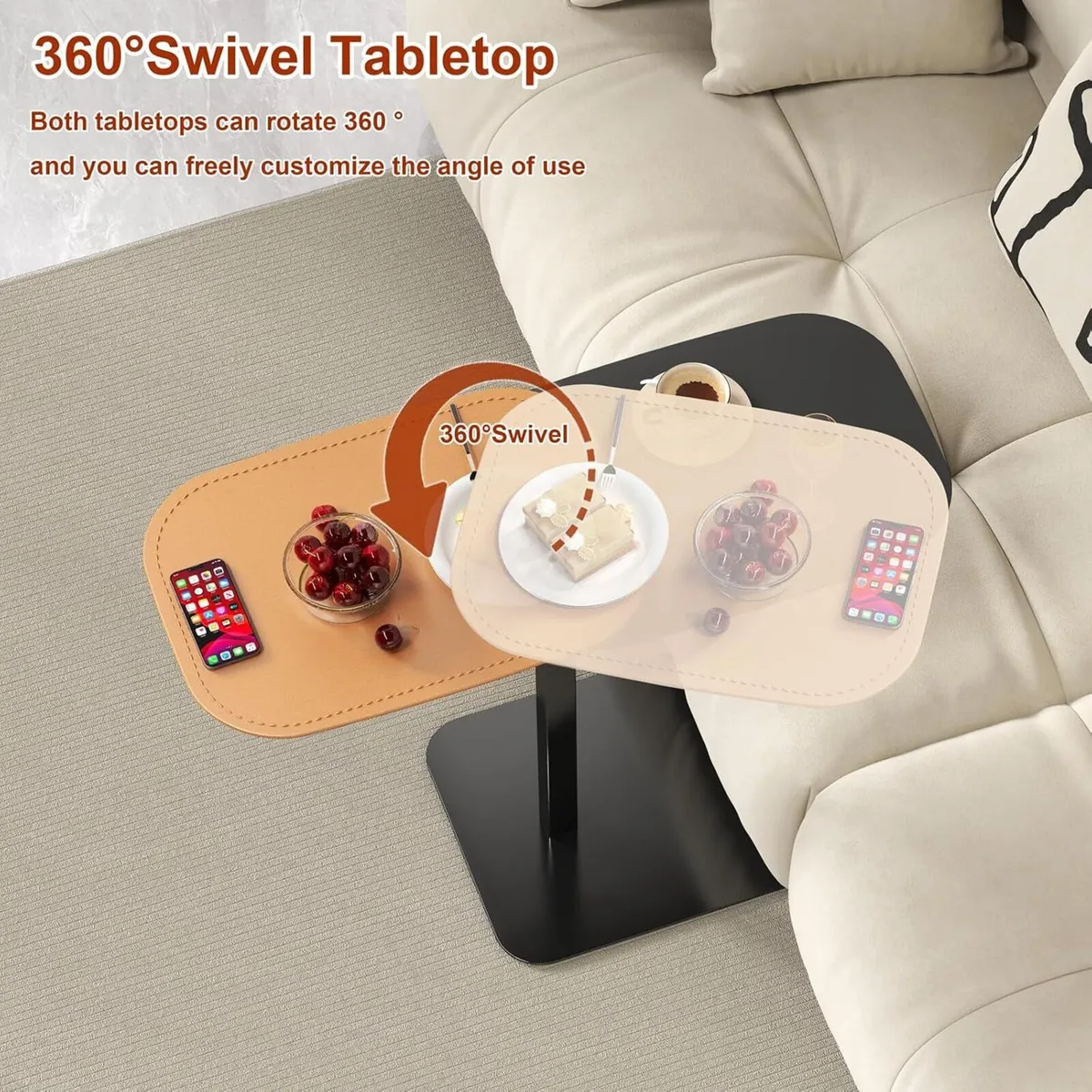 Adjustable Height C Shaped Side Table 360° Swivel - Image 4